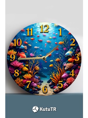 Renkli Mercan Resifli Mdf Duvar Saati – 33X33 cm SDW400