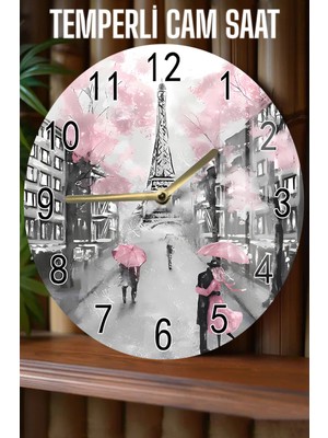 Paris Temalı 3D Görünümlü Temperli Cam Saat – 33 cm CSDW394
