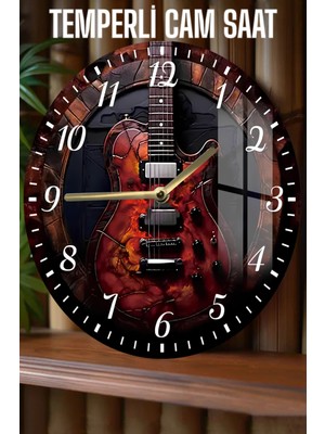 Şık, Modern ve Dayanıklı: Gitar Temalı 3D Görünümlü Temperli Cam Saat – 33 cm CSDW396