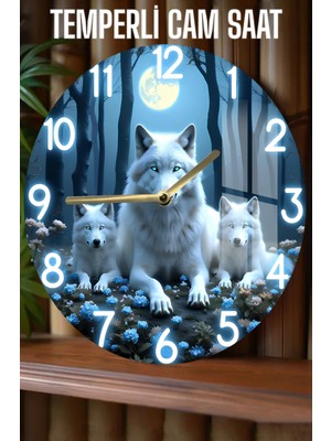 Beyaz Kurt Temalı 3D Görünümlü Temperli Cam Saat – 33 cm CSDW390