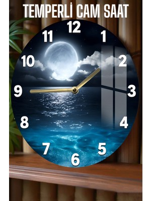 Gece Manzaralı 3D Görünümlü Temperli Cam Saat – 33 cm CSDW364
