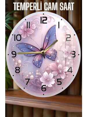 Şık Kelebek Tasarımlı 3D Görünümlü Temperli Cam Saat – 33 cm CSDW376