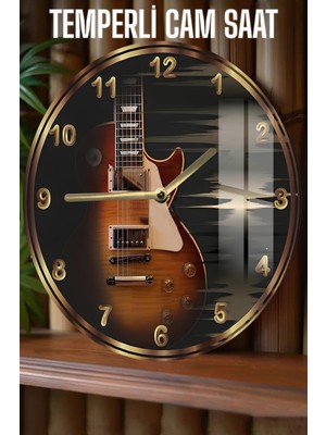Elektro Gitar Tasarımlı 3D Görünümlü Temperli Cam Saat – 33 cm CSDW418