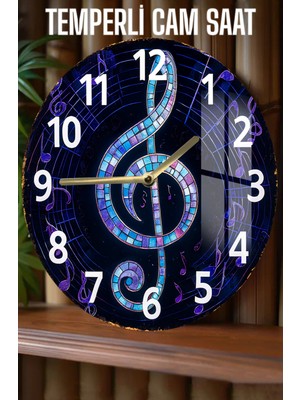 Renkli Mozaik Desenli Nota Figürlü 3D Görünümlü Temperli Cam Saat – 33 cm CSDW408