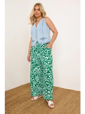Büyük Beden Beli Lastikli Bol Paça Desenli Cepli Pantolon 303969