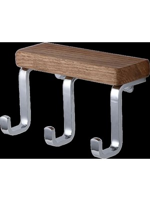 Adnoss Lüks Selvi Üçlü Askılık Krom Pirinç Ahşap - Üçlü Askılık - Ahşap Krom -Bornoz Havlu Askılık