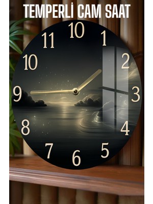 Gece Deniz Manzaralı 3D Görünümlü Temperli Cam Saat – 33 cm CSDW367
