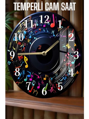 Müzik Tutkunlarına Özel 3D Görünümlü Temperli Cam Saat – 33 cm CSDW403