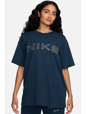 Nike Sportswear Phoenix Graphic Loose Short Sleeve Kadın Bol Kesim Pamuklu Tişört Lacivert