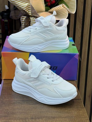 Çocuk Bantlı Fuspetli Faylon Taban Spor Ayakkabı-Beyaz