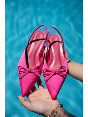 Fonis Fuşya Fiyonk Detaylı Saten Kadın Topuklu Ayakkabı