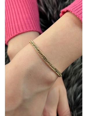 Fiyonk Kuyumculuk 14 Ayar Altın Sık Gurmet Zincir Bileklik 4 mm