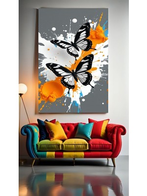 Özkacar Group Soyut Sanatsal Kelebek V Ev Duvar Salon Güzellik Salonu Ofis Dükkan Dekarasyon Kanvas Tablo