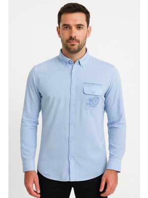 Madalyon Tek Cep Kapalı Slim Fit Gömlek