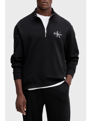 Calvin Klein Pamuklu Loose Fit Yarım Fermuarlı Dik Yaka Sweat LV04RD244GUB1 Erkek Sweat LV04RD244G Ub1