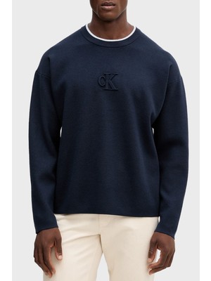 Calvin Klein Kabartmalı Logolu Regular Fit Sıfır Yaka Kazak LV04RD300GCEF Erkek Kazak LV04RD300G Cef