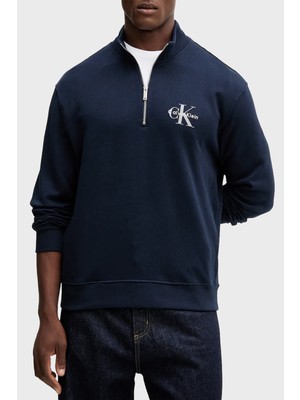 Calvin Klein Pamuklu Loose Fit Yarım Fermuarlı Dik Yaka Sweat LV04RD244GCEF Erkek Sweat LV04RD244G Cef