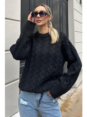 Siyah Bisiklet Yaka Örme Triko Kazak MG2009