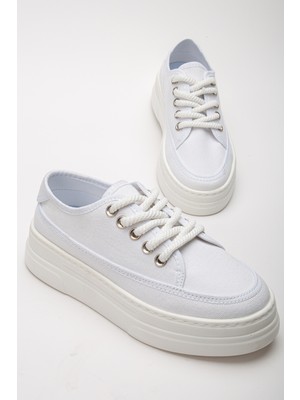 Tonny Black Kadın Beyaz Poli Taban Keten Halat Bağcıklı Spor Ayakkabı
