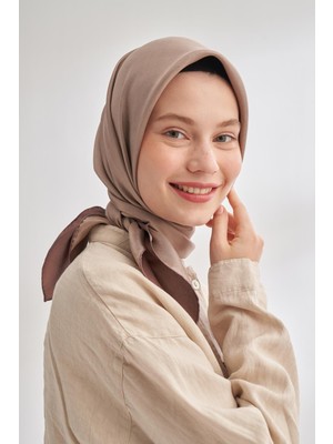 Armanda Çift Taraflı Düz Tivil Ipek Eşarp 4401-SÜTLÜ Kahve