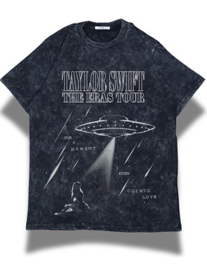 Unisex Cosmic Love Yazılı Yıkamalı T-Shirt, Oversize Taylor Swift Temalı Vintage Tişört