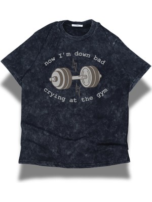Unisex Crying At The Gym Yazılı Yıkamalı T-Shirt, Oversize Taylor Swift Temalı Vintage Tişört