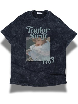 Unisex 1989 Yazılı Yıkamalı T-Shirt, Oversize Taylor Swift Temalı Bisiklet Yaka Vintage Tişört