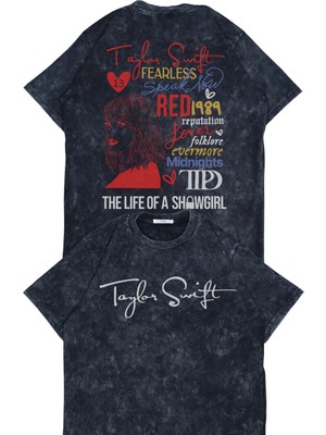 Unisex T.s Tüm Albümler Sırt Baskılı Yıkamalı T-Shirt, Oversize Taylor Swift Temalı Retro Tişört