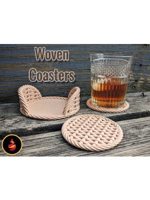 Woven Coasters – Örgü Desenli Bardak Altlığı (4lü Set + Stand)