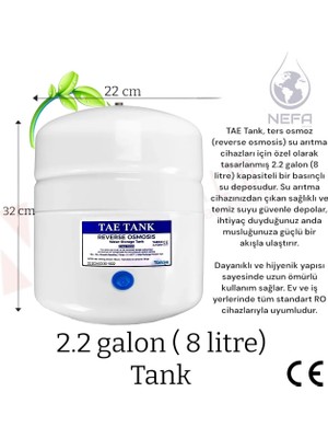 Su Arıtma Tankı 8 Lt Tüm Cihazlara Uyumlu, Paslanmaz Çelik Tank, Antibakteriyel 2.2 Galon