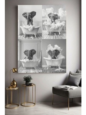 Özkacar Group Wc Tuvalet Banyo Komik Fil Ev Duvar Salon Güzellik Salonu Ofis Dükkan Dekarasyon Kanvas Tablo