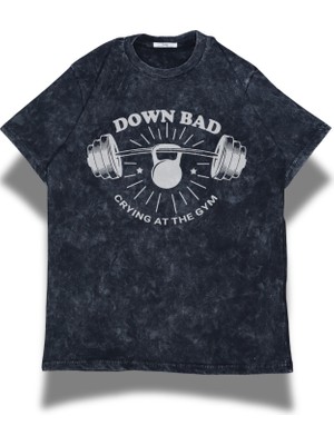 Unisex Down Bad Gym Yazılı Yıkamalı T-Shirt, Oversize Taylor Swift Temalı Vintage Tişört