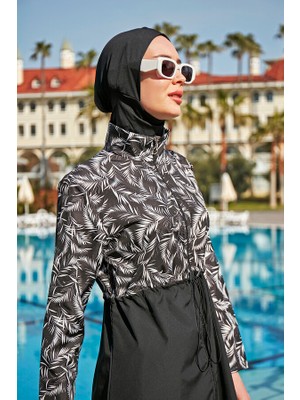 Remsa Mayo Paraşüt Tam Kapalı Tesettür Mayo Beyaz Yaprak 2112 Pınar