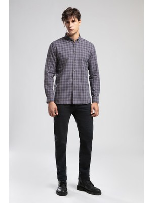 Chad Erkek Dokuma Gömlek Gri Kareli
