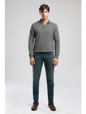 Newblend Erkek Polo Yaka Sweatshirt Olive