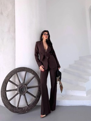 Kuşaklı Ceket Pantolon Takım