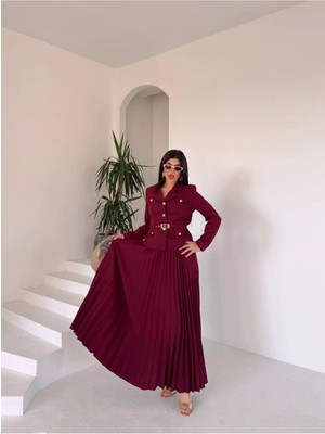 Kemerlı Gold Düğmeli Premıum Ceket Etek Takım