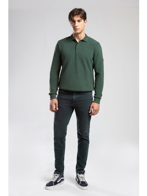 Newblend Erkek Polo Yaka Sweatshirt Zümrüt