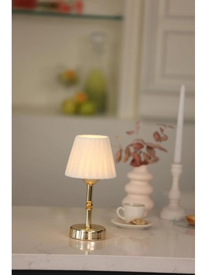 Osmanlı Ipeği Pileli Kablosuz Şarjlı Masa Lambası - Alt Uzun Parlak Gold