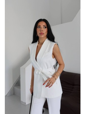 Kuşaklı Yelekli Ikili Blazer Takım