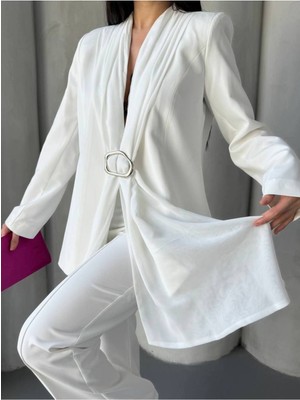 Şal Detay Ikili Blazer Ceket Takım