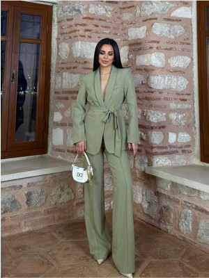 Kuşaklı Ceket Pantolon Takım