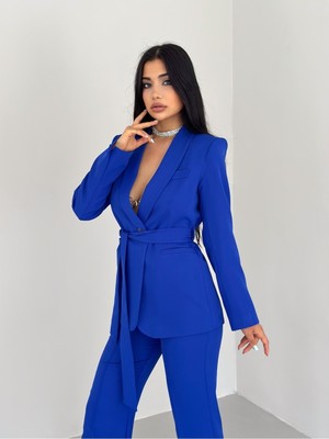 Kuşaklı Ceket Pantolon Takım