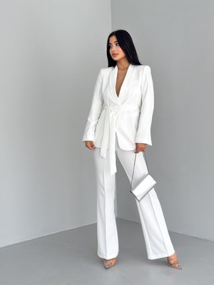 Kuşaklı Ceket Pantolon Takım