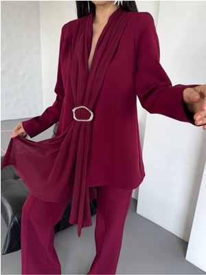 Şal Detay Ikili Blazer Ceket Takım