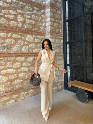 Kuşaklı Yelek Pantolon Takim