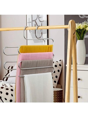5 Katlı Metal Pantolon ve Eşarp Askısı, Dolap Içi Düzenleyici, Bej Renk