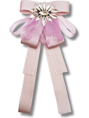 Shine Seri Pudra Ekru Grogren Kurdele Taşlı Yaka Çiçeği Broş Okul,iş,şal,gömlek