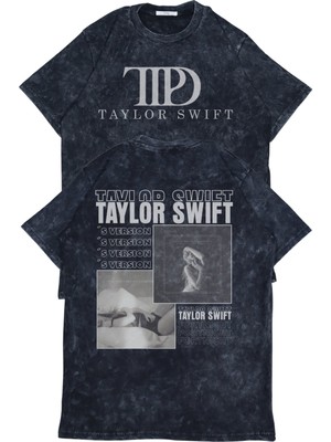 Unisex Ttpd Fortnight Sırt Baskılı Yıkamalı T-Shirt, Oversize Taylor Swift Temalı Retro Tişört