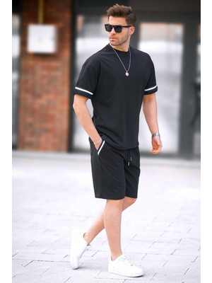 Siyah Bisiklet Yaka Erkek Şort Takımı 5951